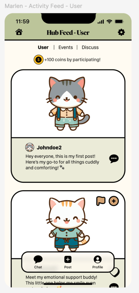 User's feed section with post from various users.