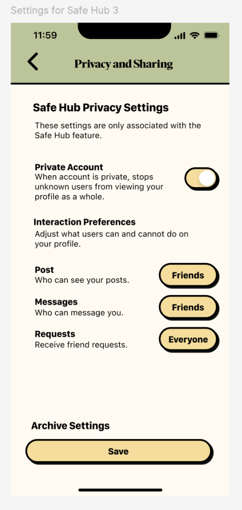Settings for the Safe Hub feature