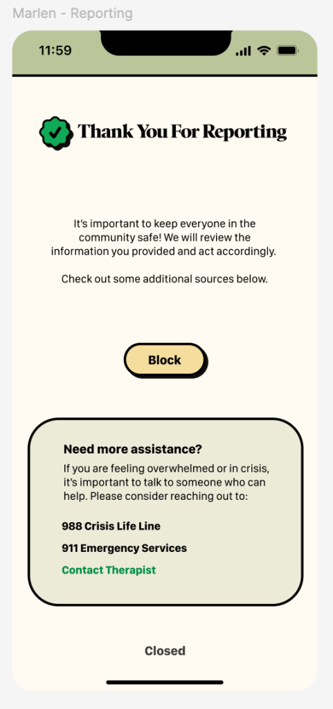 Further options after reporting user.