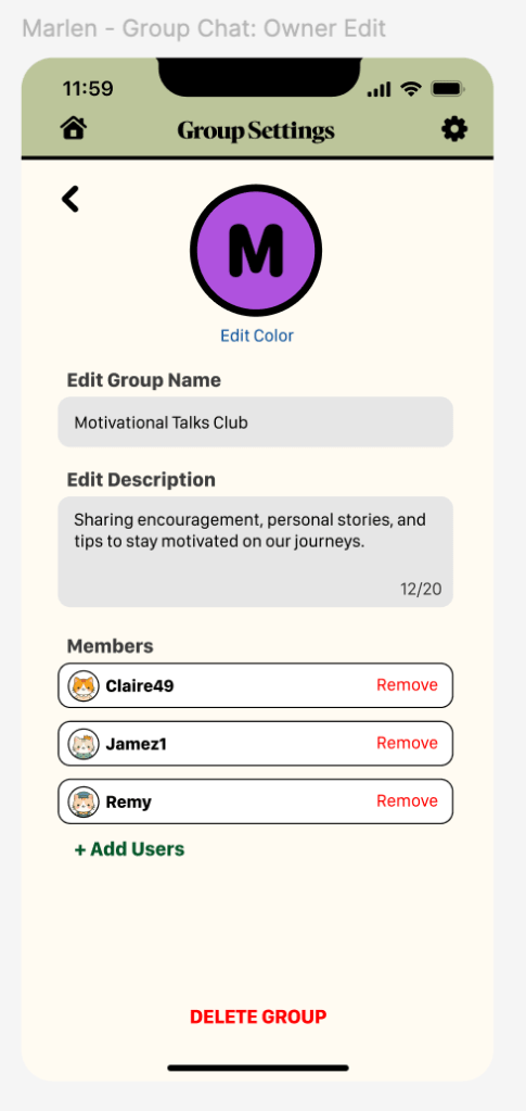Group settings if owner of the group.