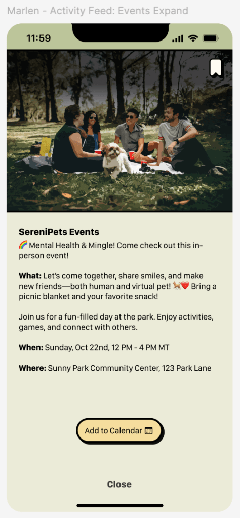 Event post expanded to see additional information regarding the event.