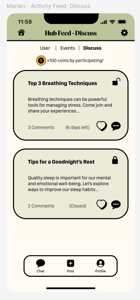 Discussion feed which prompts are displayed.