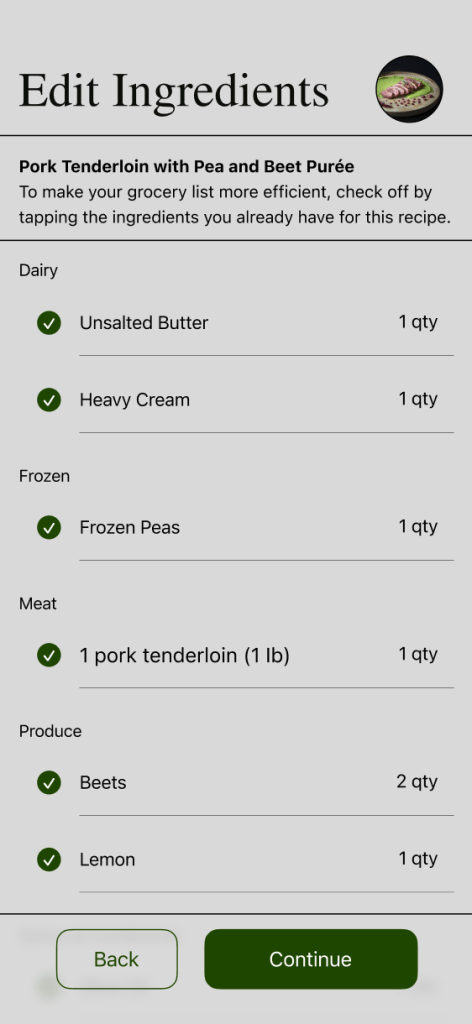Marking Off Ingredients After Image