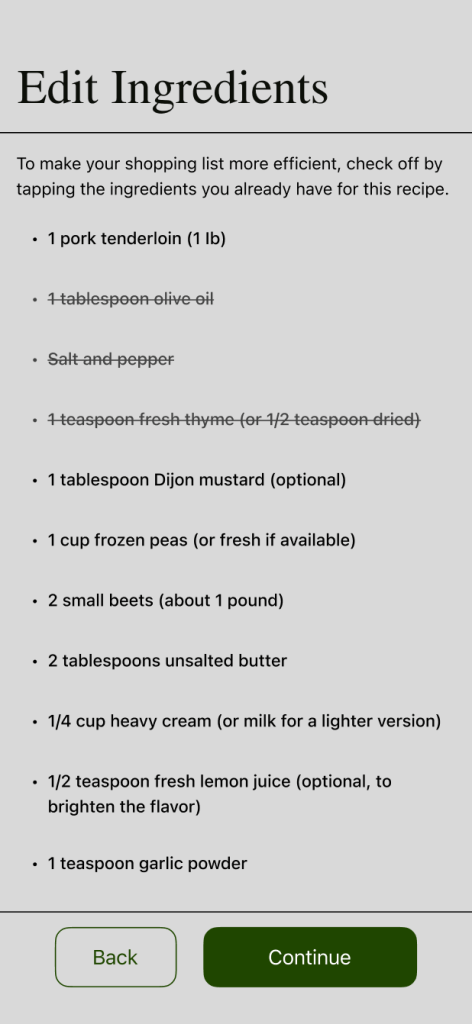 Marking Off Ingredients Before Image