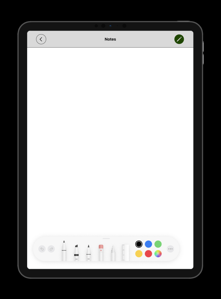 Notes feature screen on tablet where users can type or write notes down when cooking.