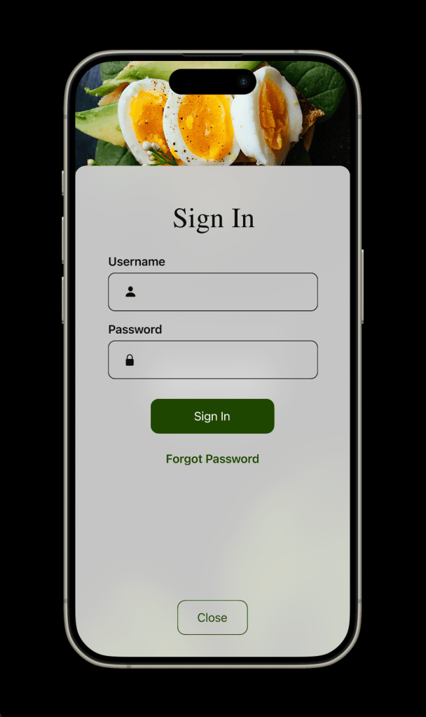 Sign in screen on mobile that asks the user for their username, password, or the option to recover their password.