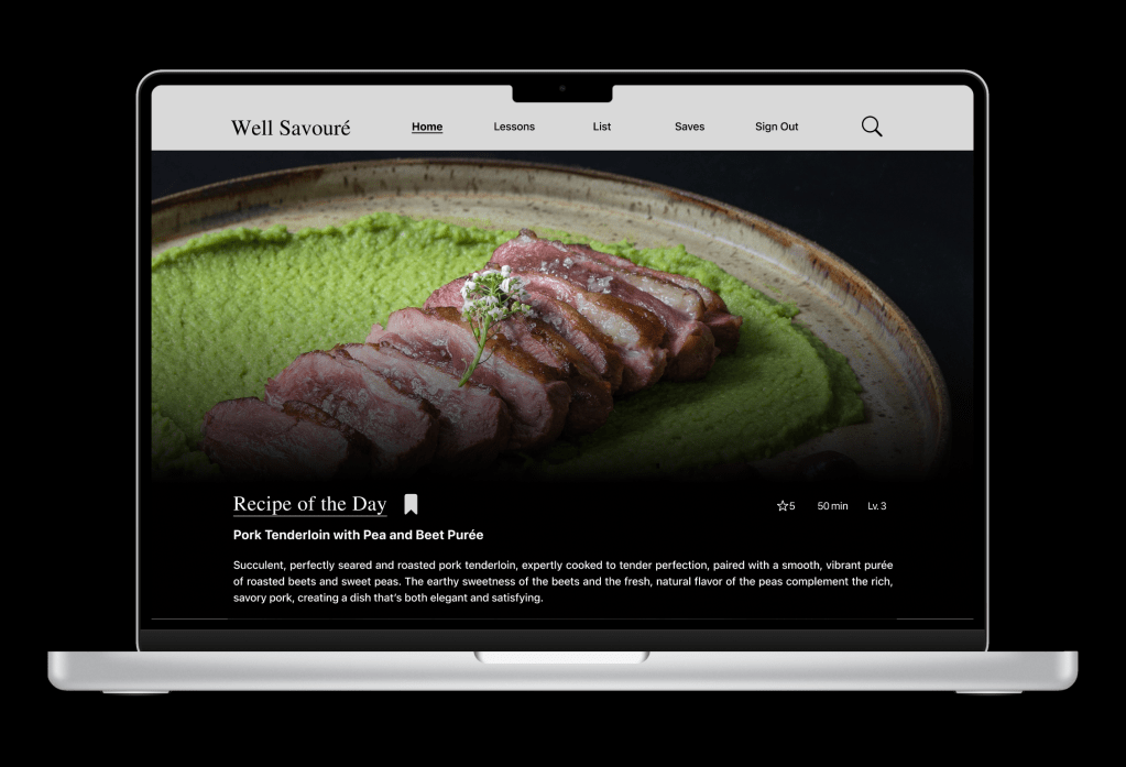 Top of home page on desktop that shows the recipe of the day.