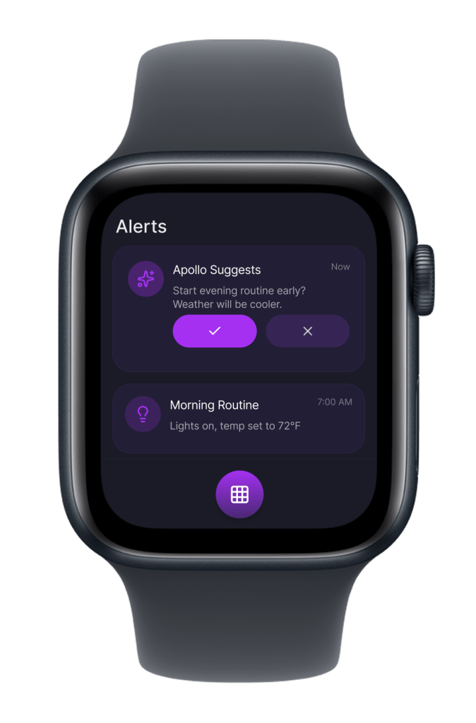 The watch displaying the Notification screen. It's condensed as it only includes brief suggestions and short details of alerts.